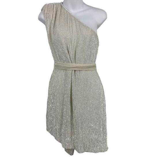 Retrofete Ella Sequin Dress XS One Shoulder Belted...